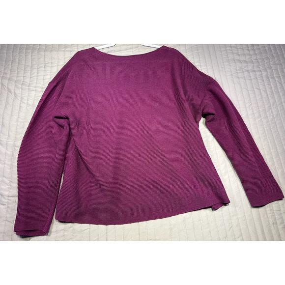 Eileen Fisher Purple Ribbed Knit Crewneck Long Sleeve Organic Linen Blend Size L - Picture 3 of 7